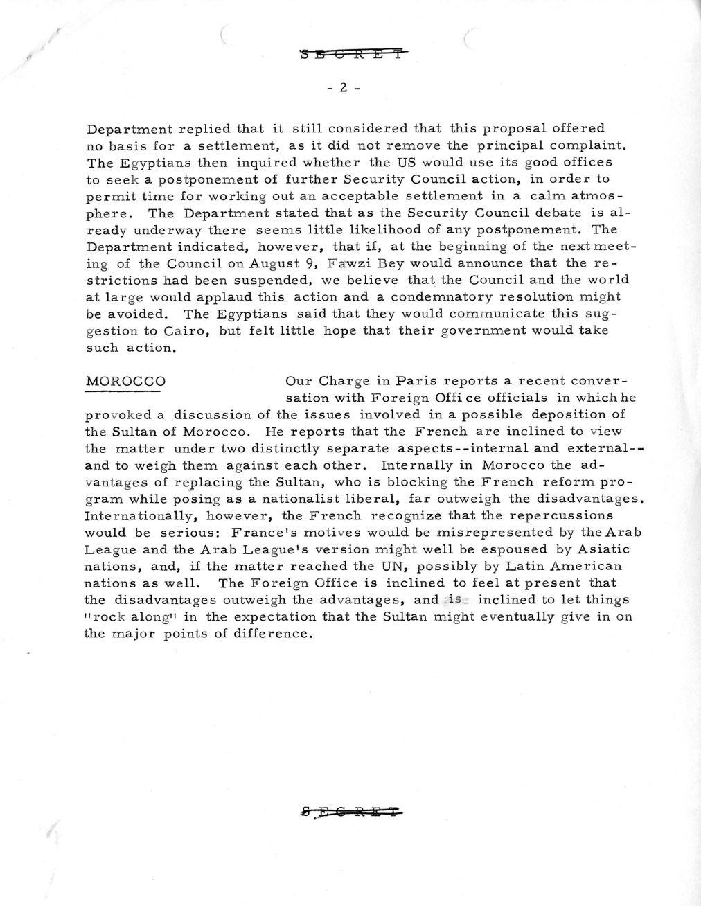 Memorandum, State Department Summary of Telegrams