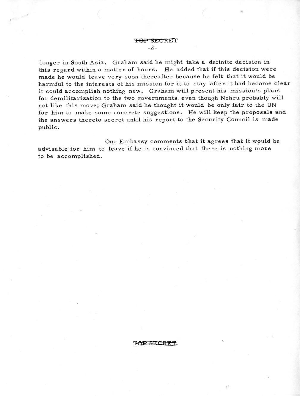 Memorandum, State Department Summary of Telegrams