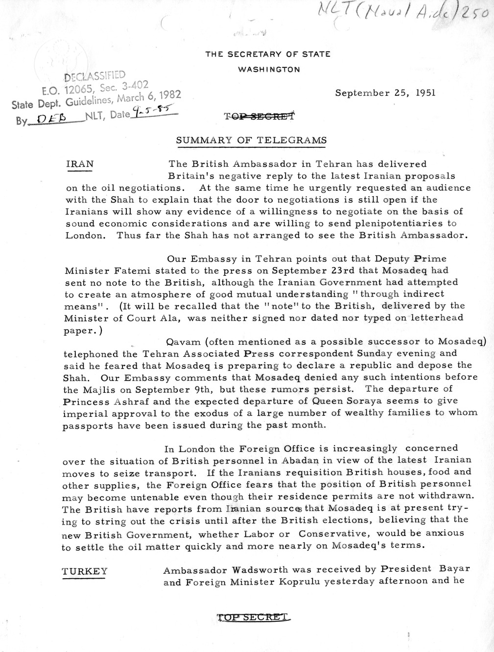 State Department - Summary of Telegrams