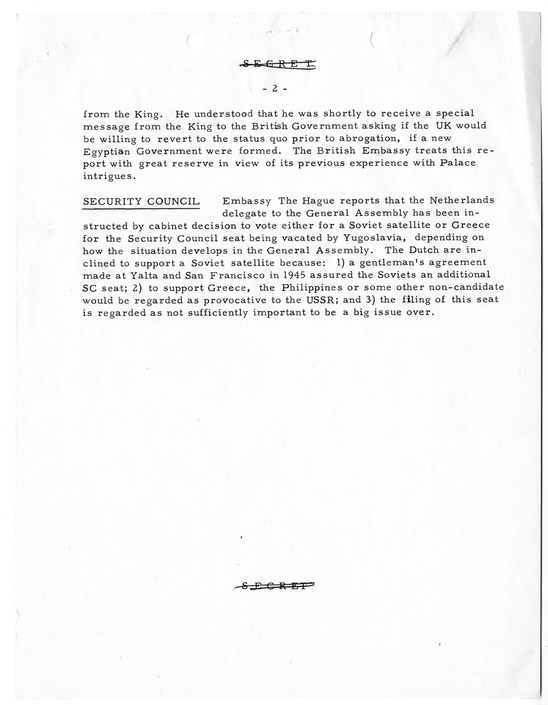 Memorandum, State Department Summary of Telegrams