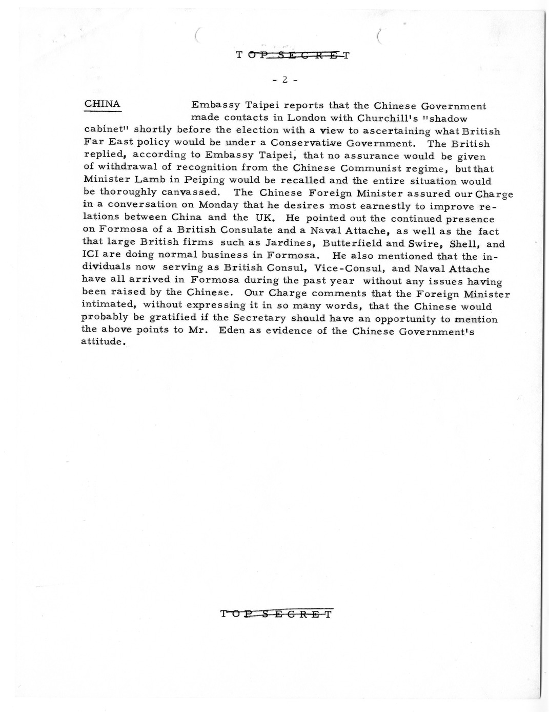 Memorandum, State Department Summary of Telegrams