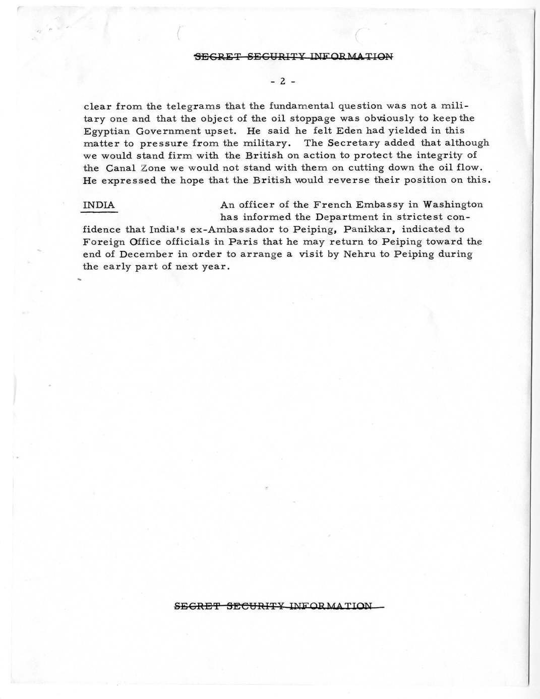 Memorandum, State Department Summary of Telegrams