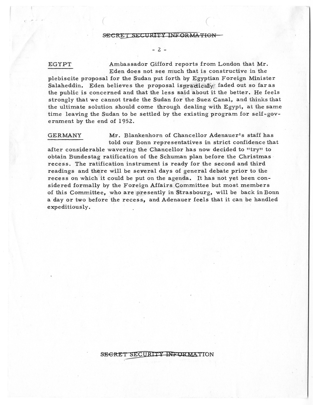 Memorandum, State Department Summary of Telegrams