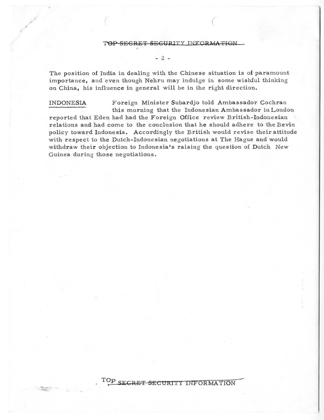 Memorandum, State Department Summary of Telegrams