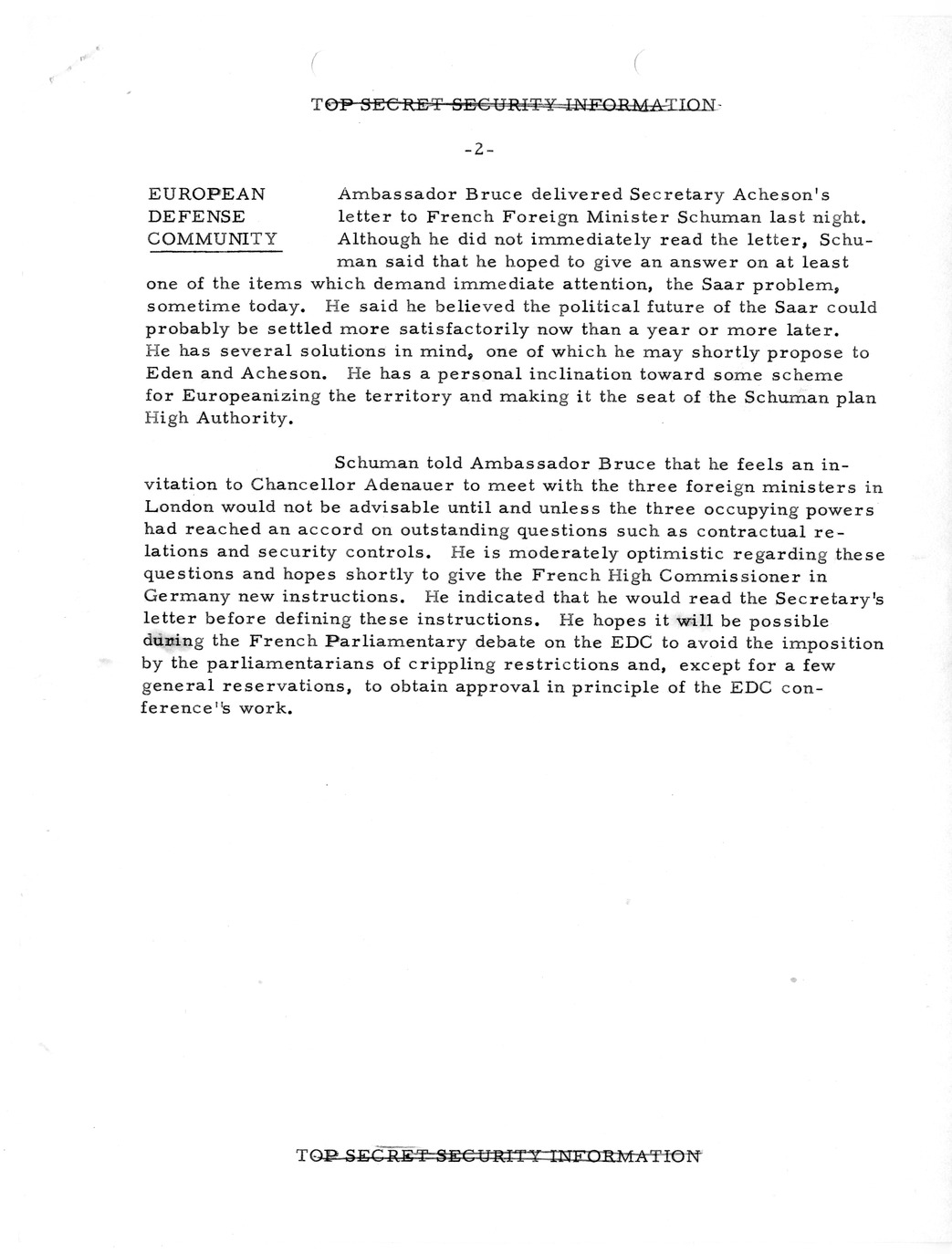 Memorandum, State Department Summary of Telegrams