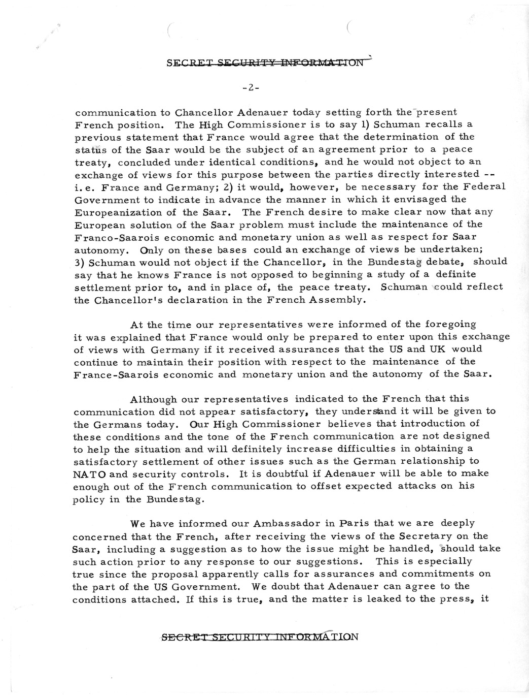 Memorandum, State Department Summary of Telegrams