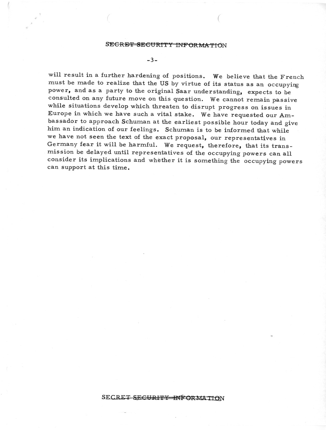 Memorandum, State Department Summary of Telegrams