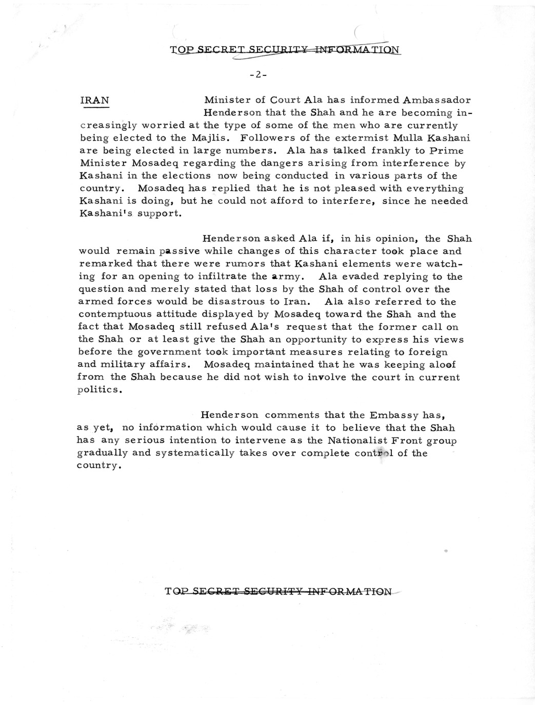 Memorandum, State Department Summary of Telegrams