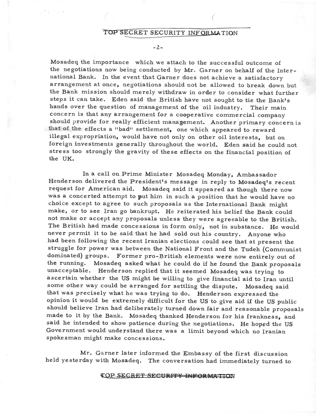 Memorandum, State Department Summary of Telegrams