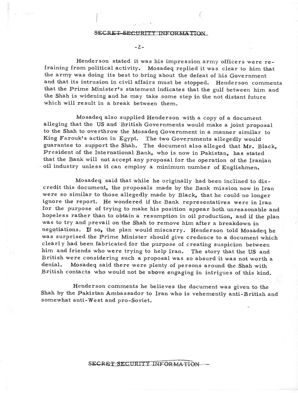 Memorandum, State Department Summary of Telegrams