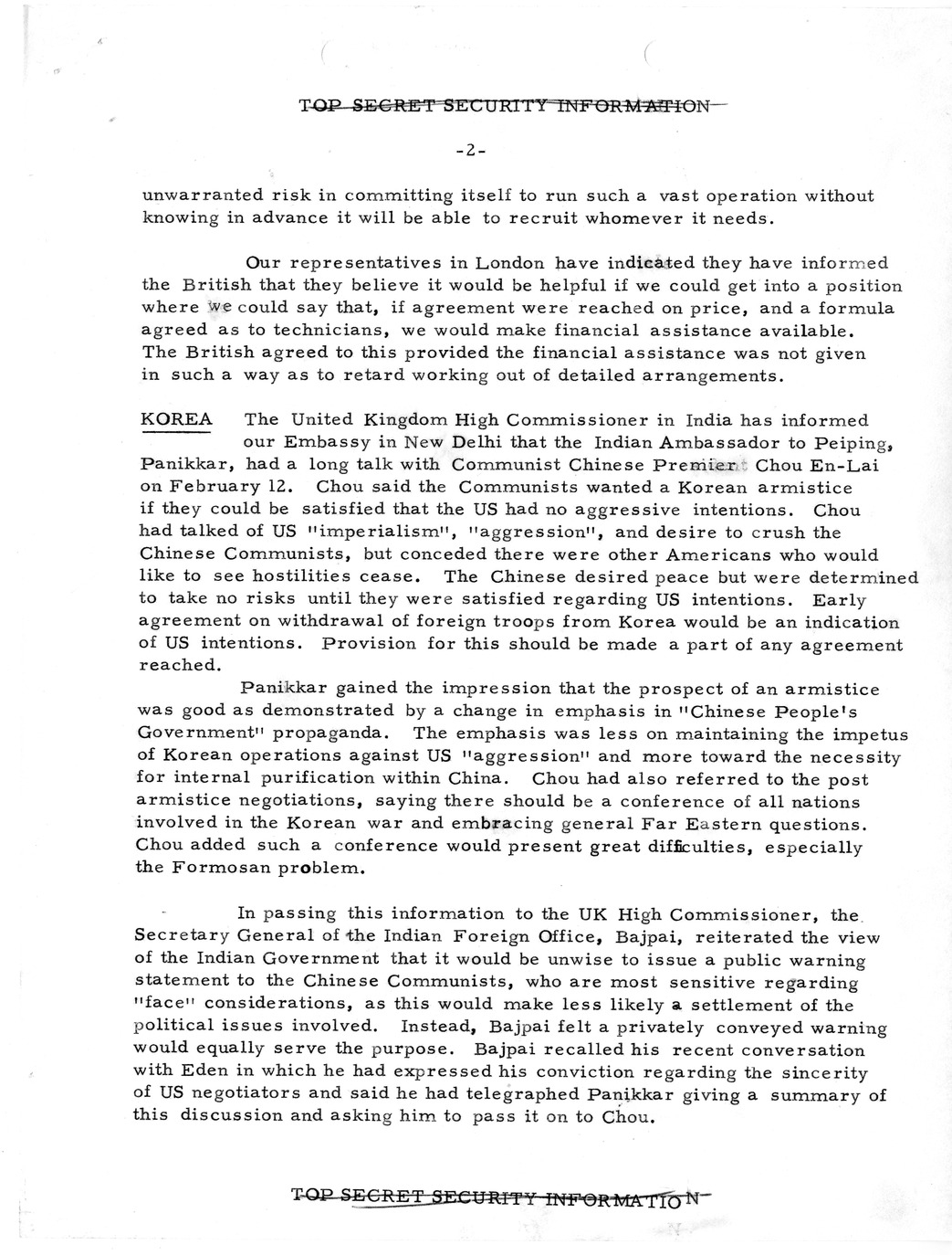 Memorandum, State Department Summary of Telegrams