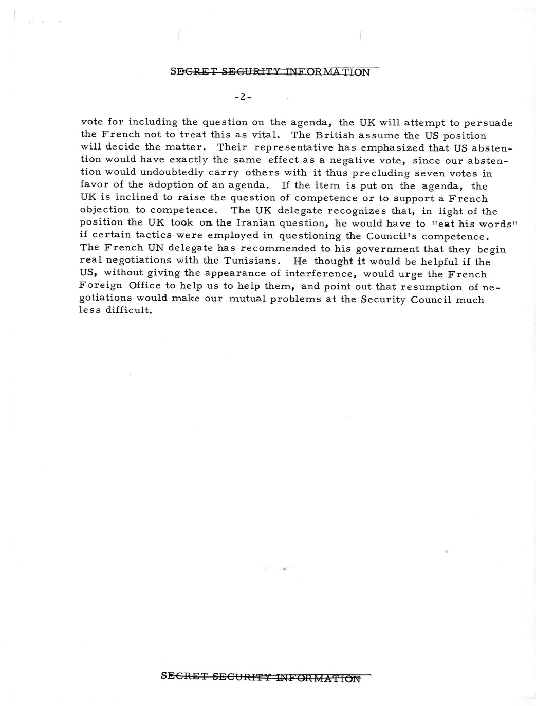 Memorandum, State Department Summary of Telegrams