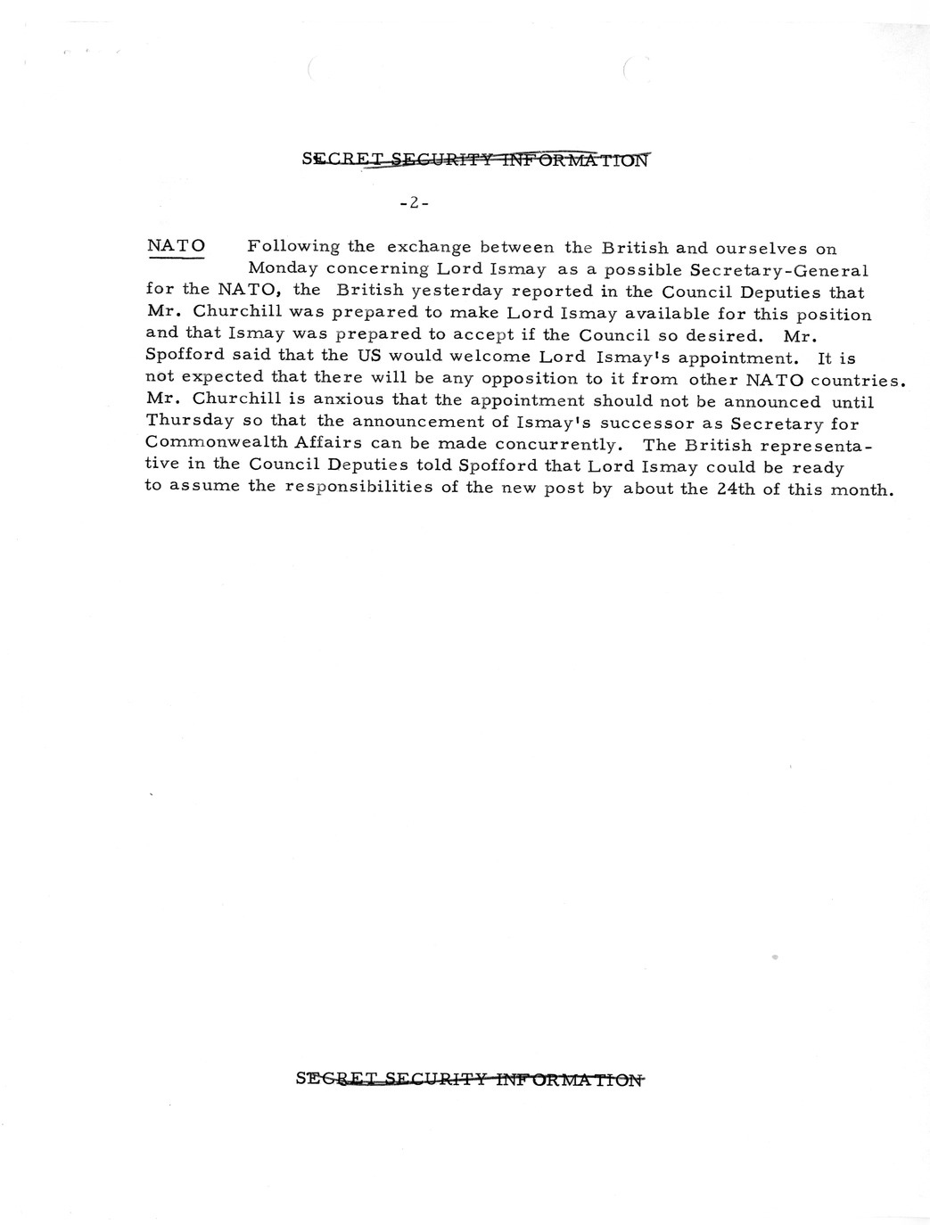 Memorandum, State Department Summary of Telegrams