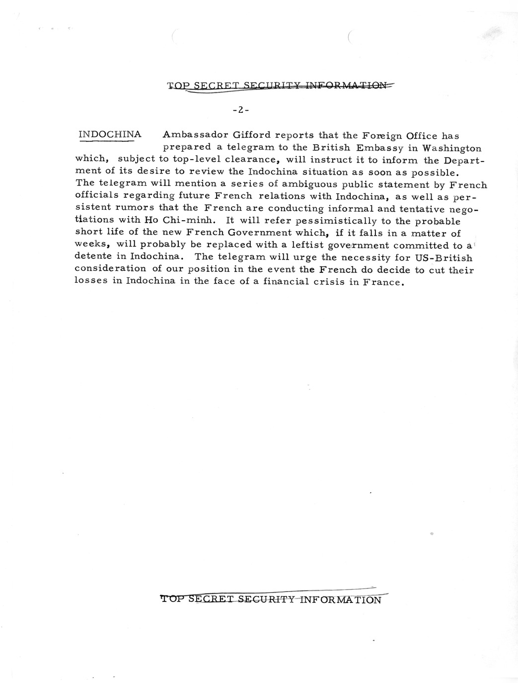 Memorandum, State Department Summary of Telegrams