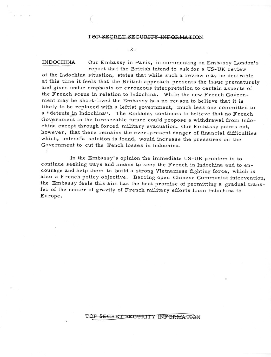 Memorandum, State Department Summary of Telegrams