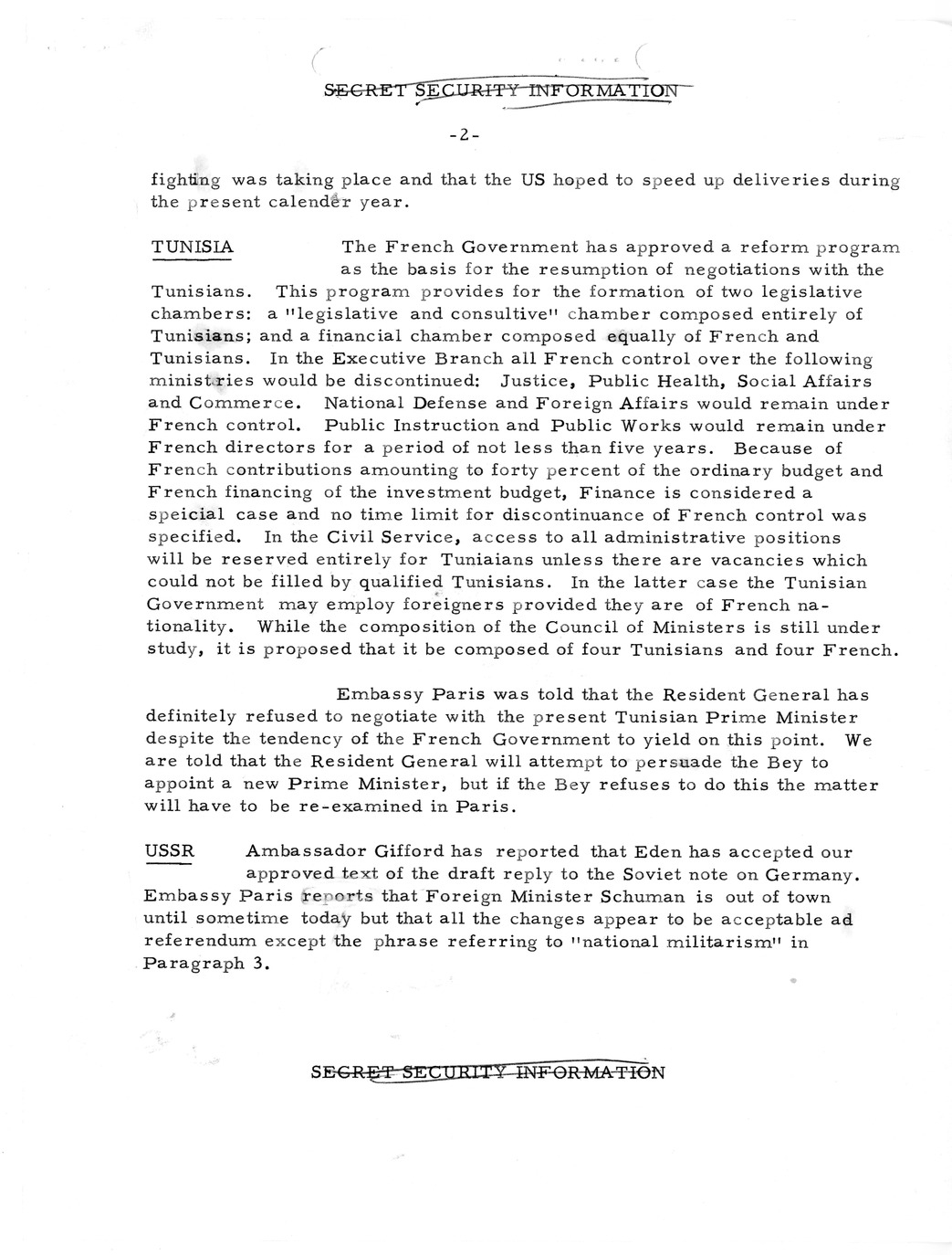 Memorandum, State Department Summary of Telegrams