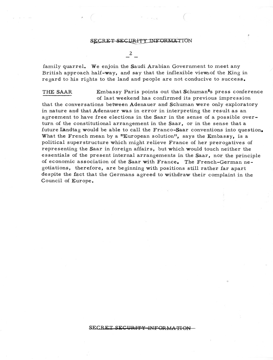 Memorandum, State Department Summary of Telegrams