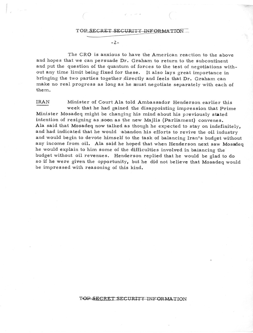 Memorandum, State Department Summary of Telegrams