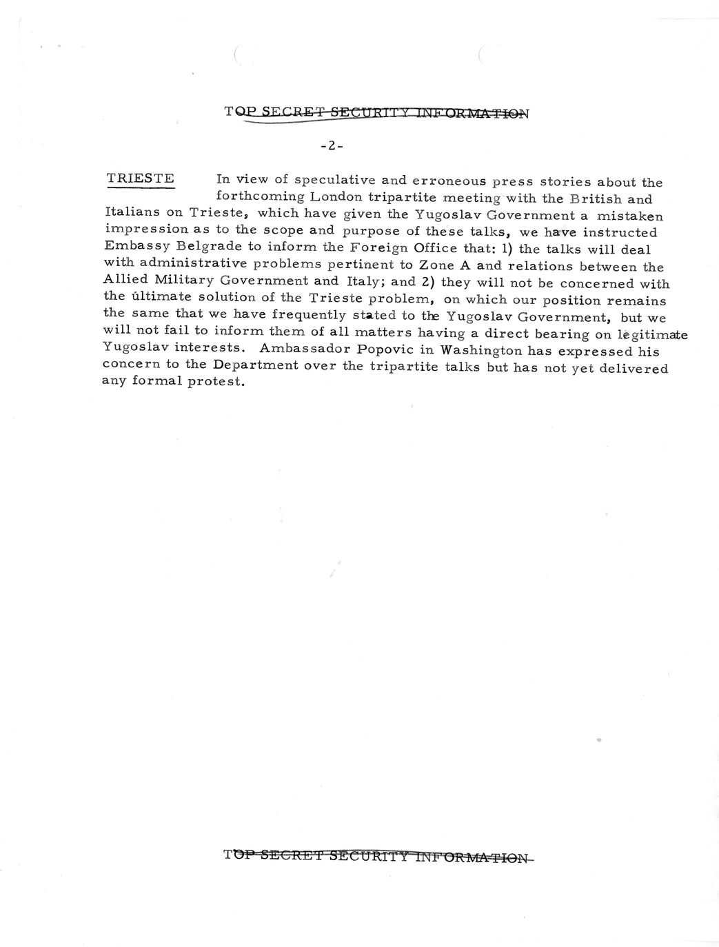 Memorandum, State Department Summary of Telegrams