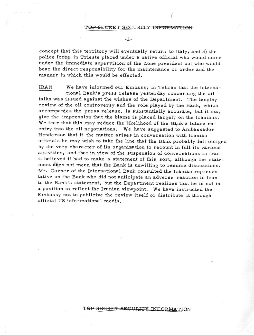 Memorandum, State Department Summary of Telegrams