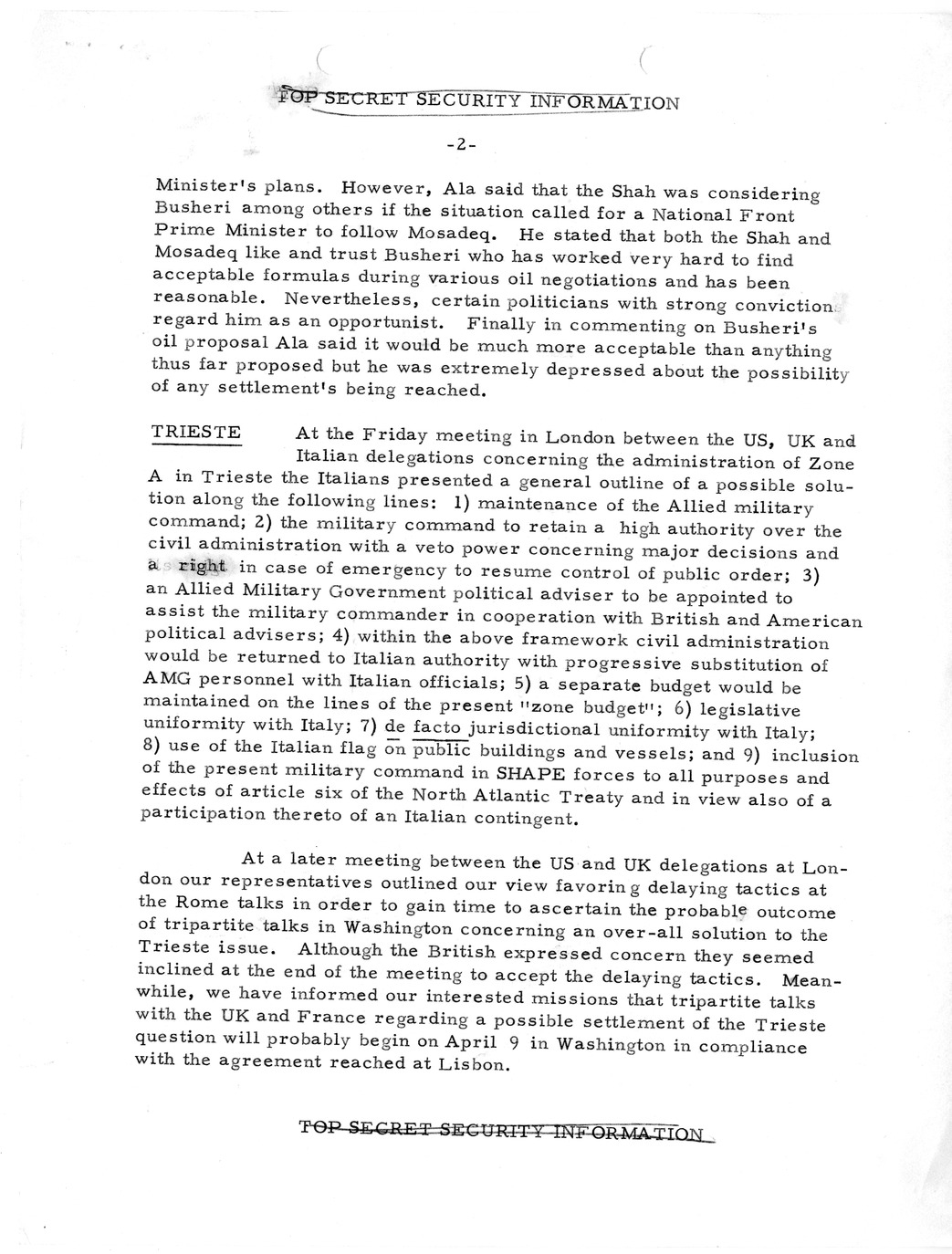 Memorandum, State Department Summary of Telegrams