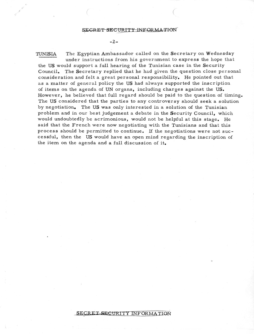 Memorandum, State Department Summary of Telegrams