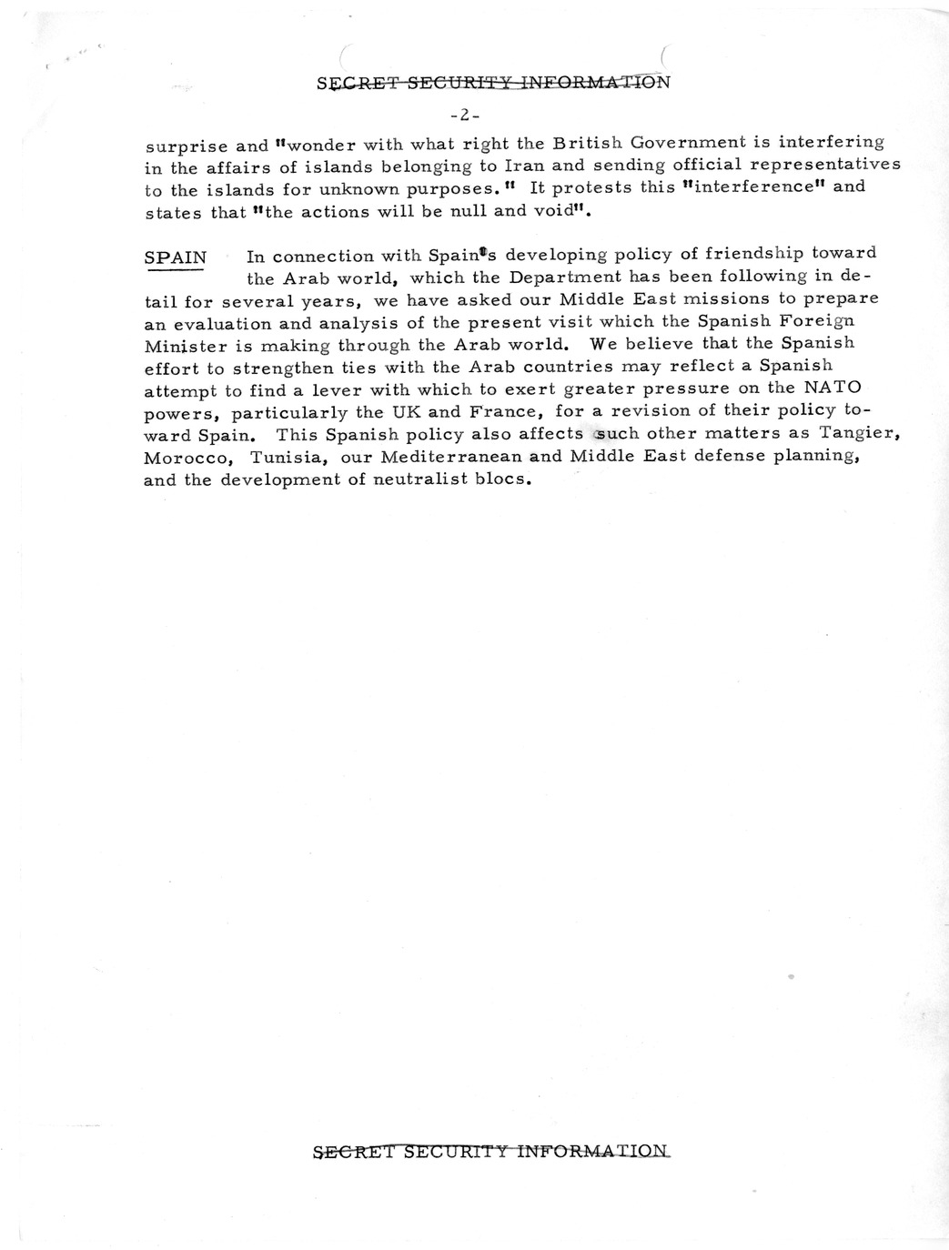 Memorandum, State Department Summary of Telegrams