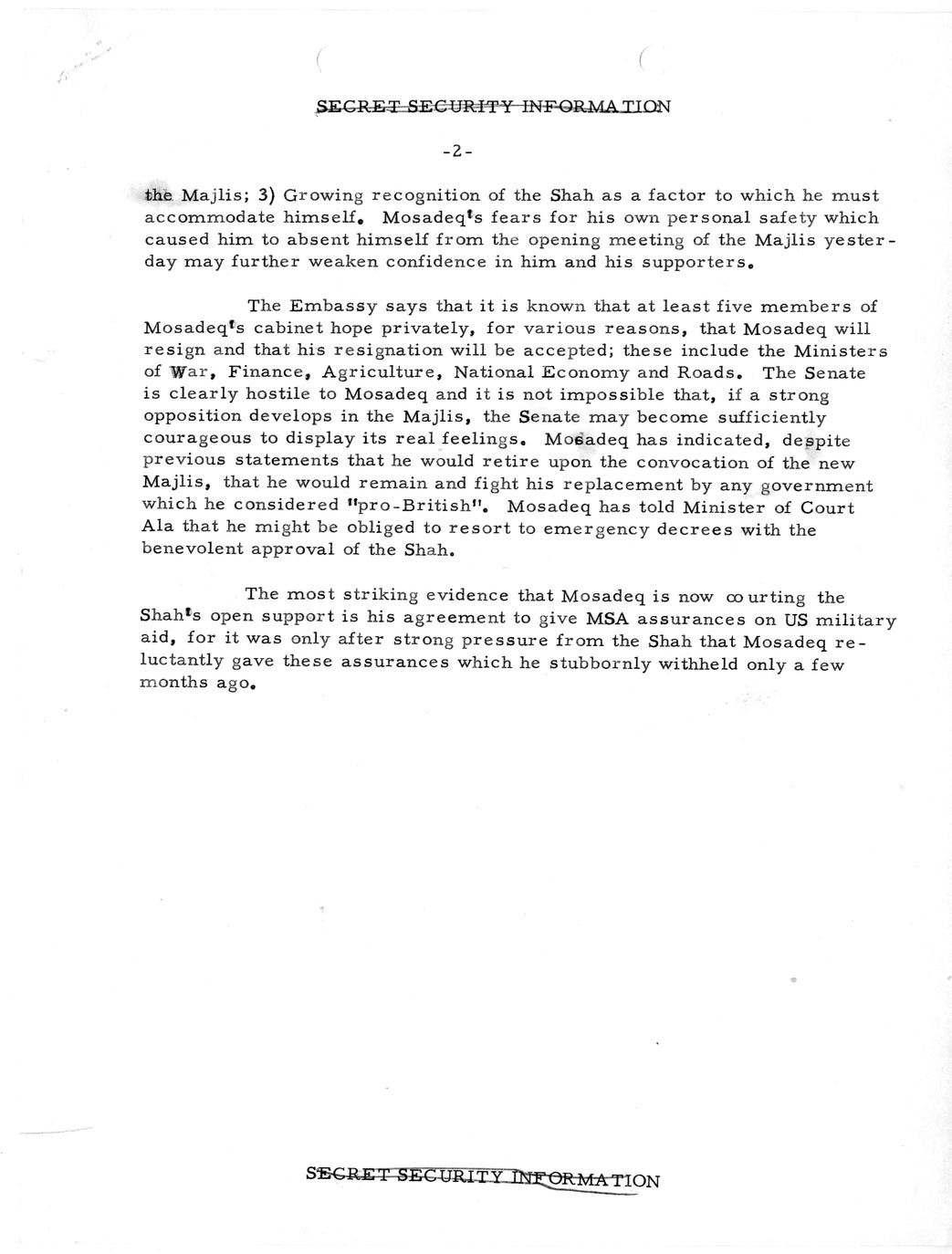 Memorandum, State Department Summary of Telegrams