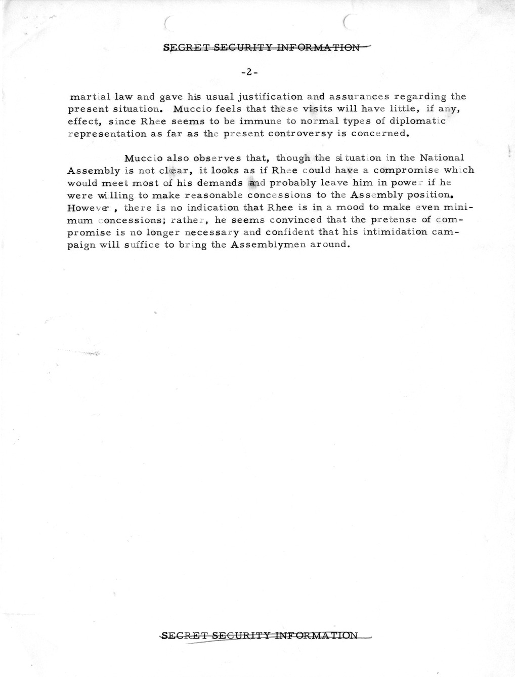 Memorandum, Department of State Summary of Telegrams