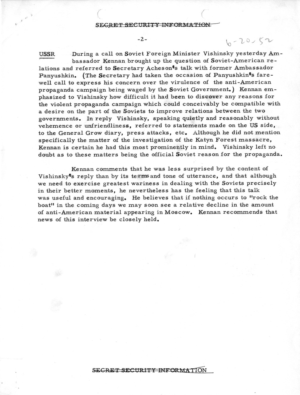 Memorandum, State Department Summary of Telegrams