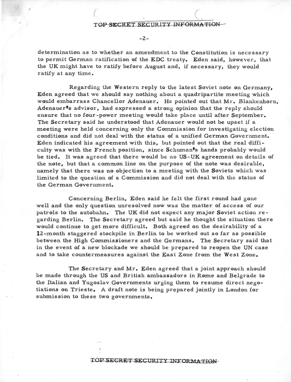 Memorandum, State Department Summary of Telegrams