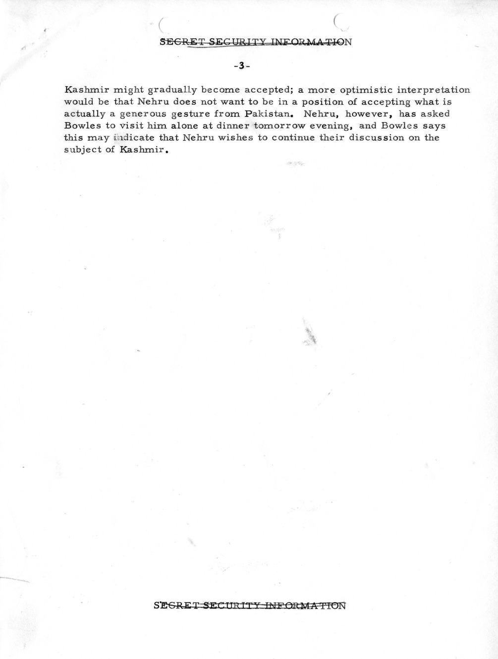 Memorandum, State Department Summary of Telegrams