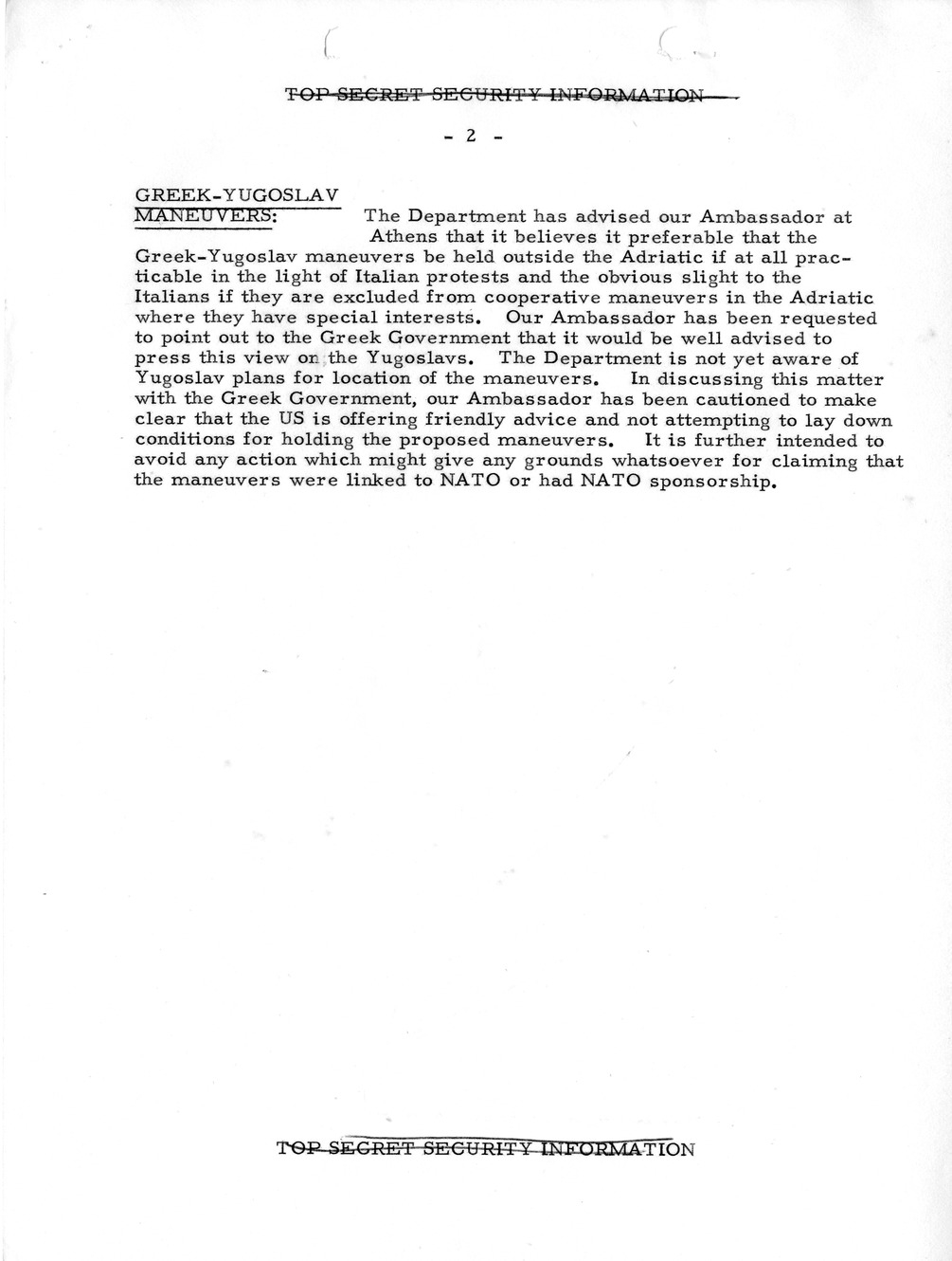 Memorandum, State Department Summary of Telegrams