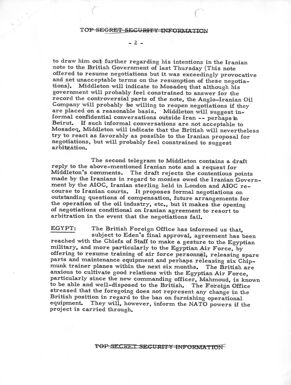 Memorandum, State Department Summary of Telegrams