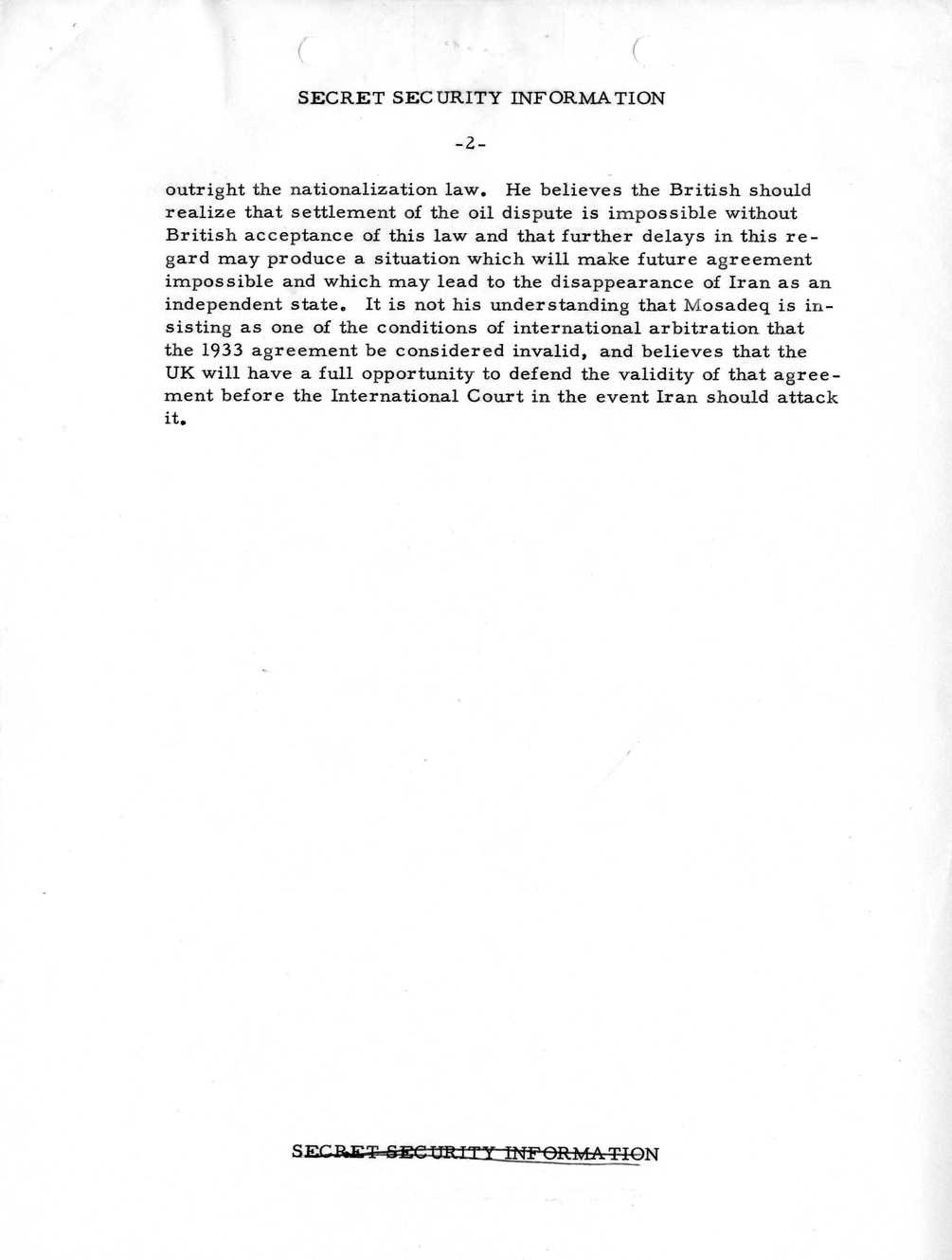 Memorandum, State Department Summary of Telegrams