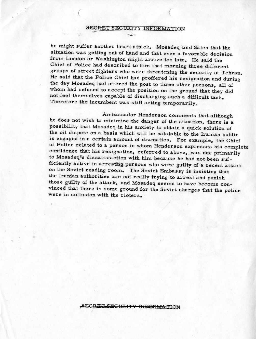 Memorandum, State Department Summary of Telegrams