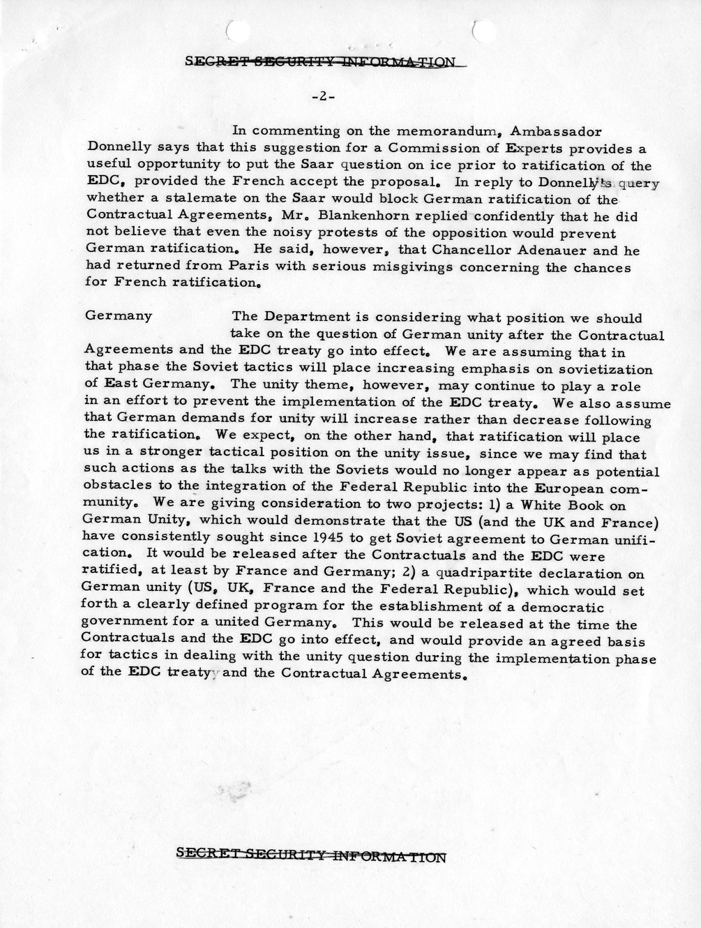 Memorandum, State Department Summary of Telegrams