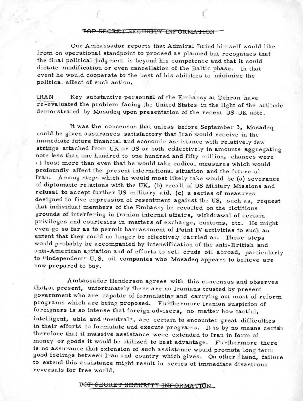 Memorandum, State Department Summary of Telegrams