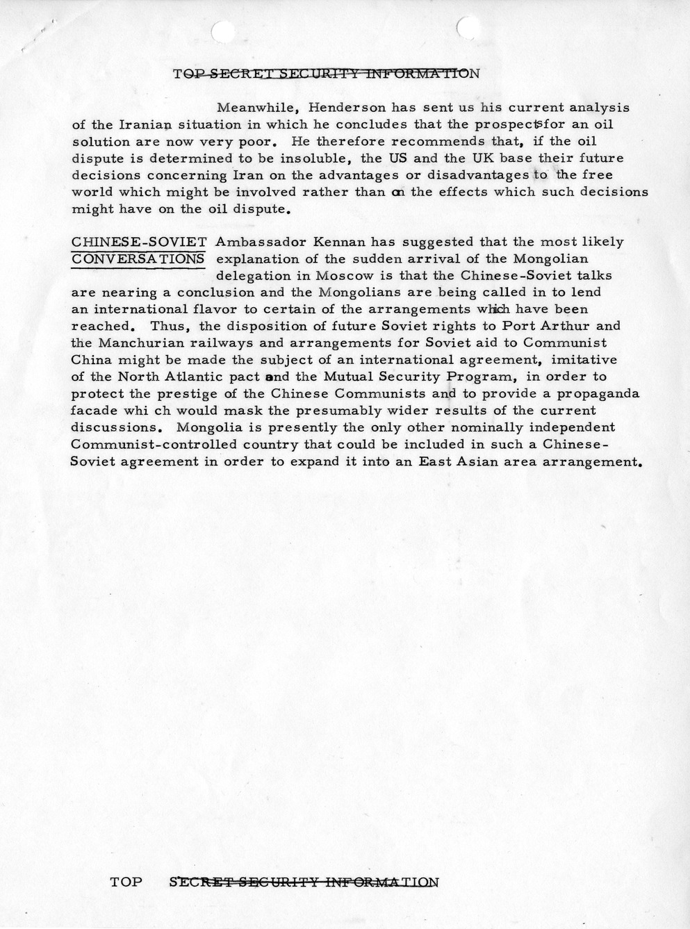 Memorandum, State Department Summary of Telegrams