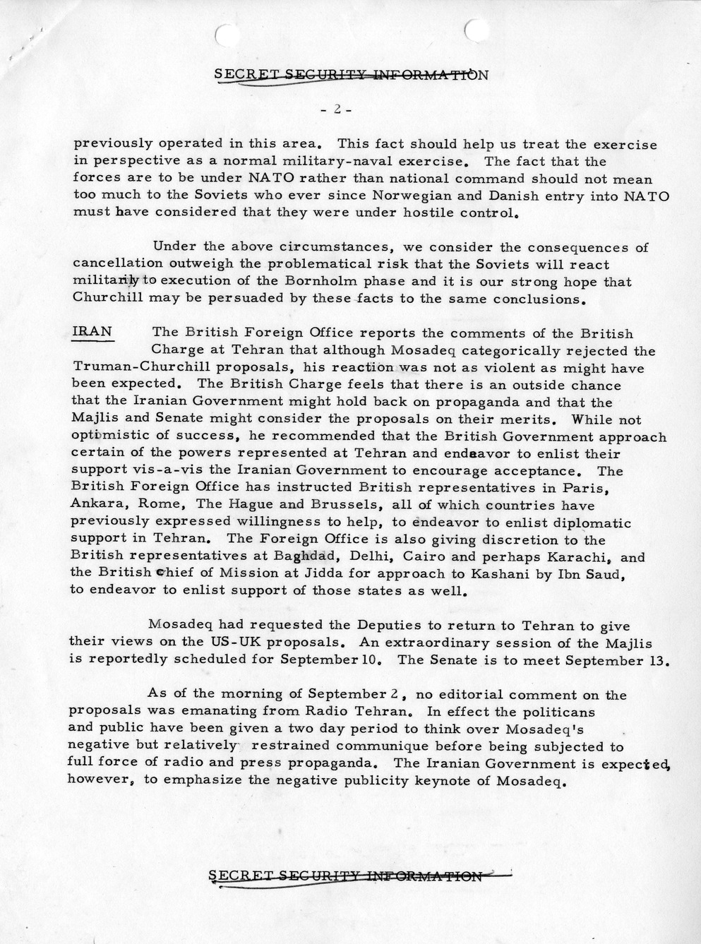 Memorandum, State Department Summary of Telegrams