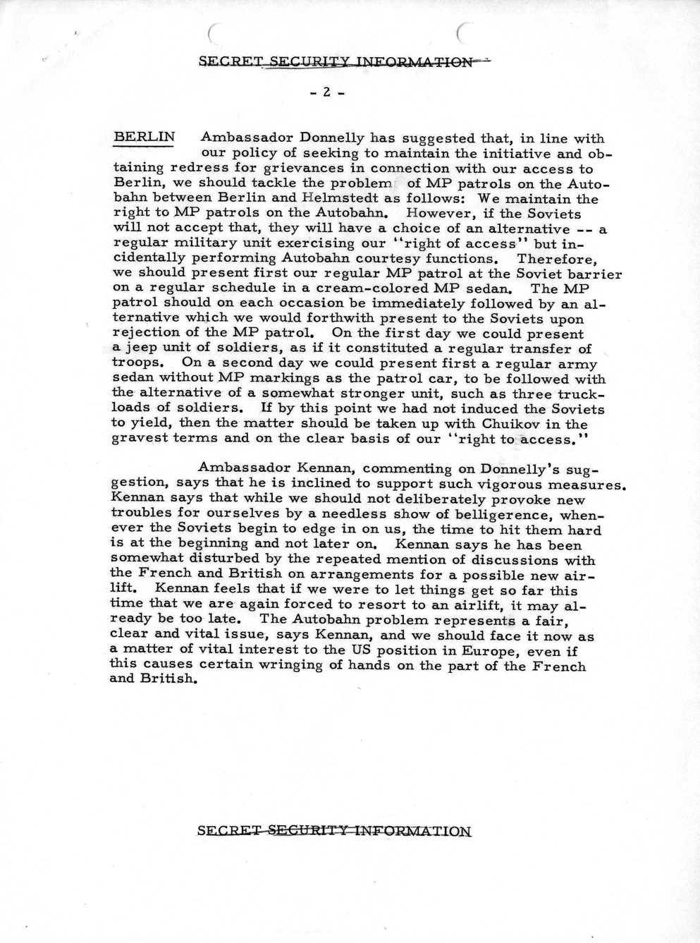 Memorandum, State Department Summary of Telegrams