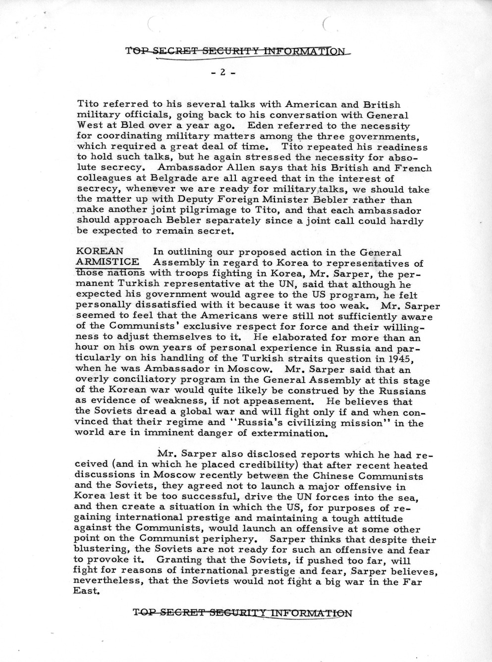 Memorandum, State Department - Summary of Telegrams