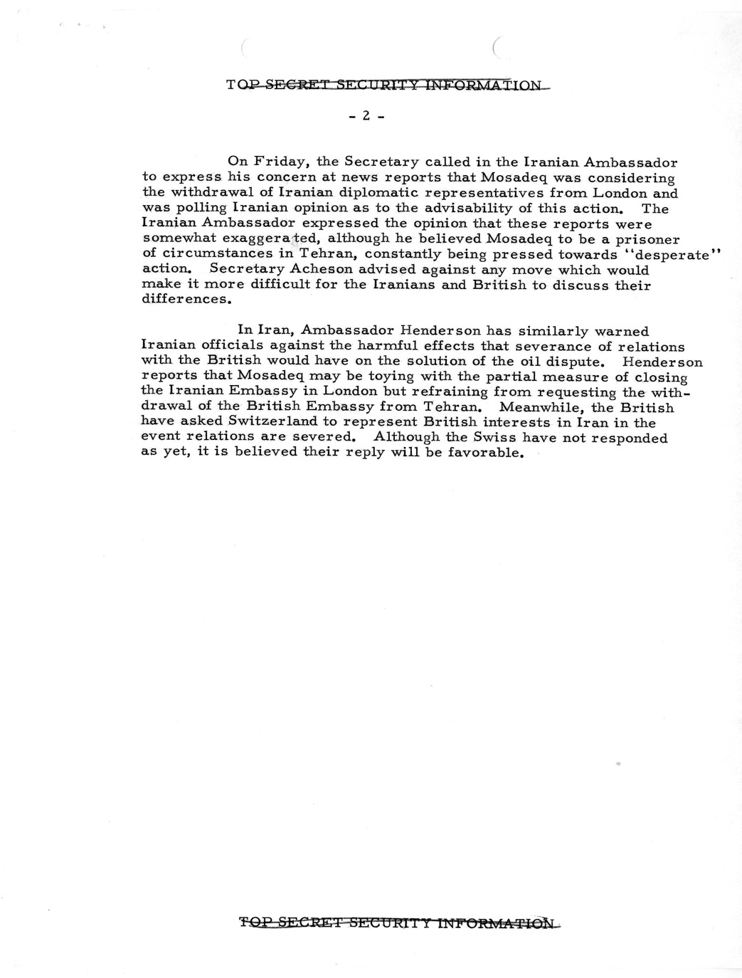 Memorandum, State Department Summary of Telegrams