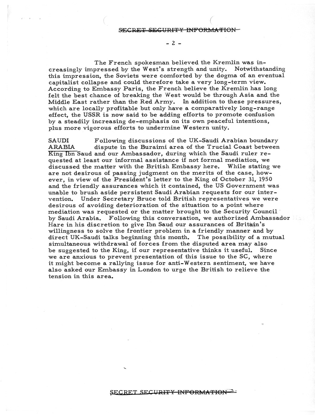 Memorandum, State Department Summary of Telegrams