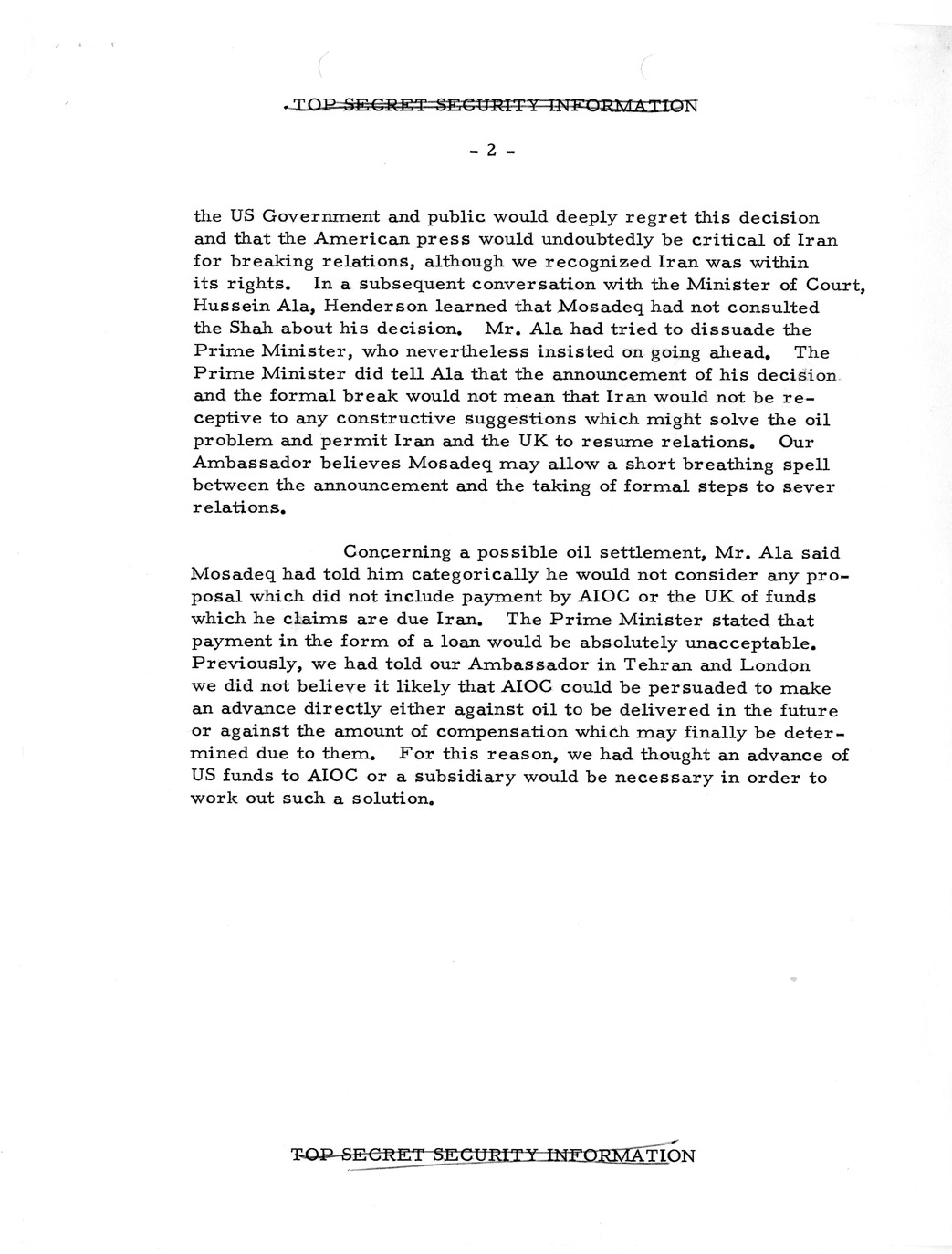 Memorandum, State Department Summary of Telegrams