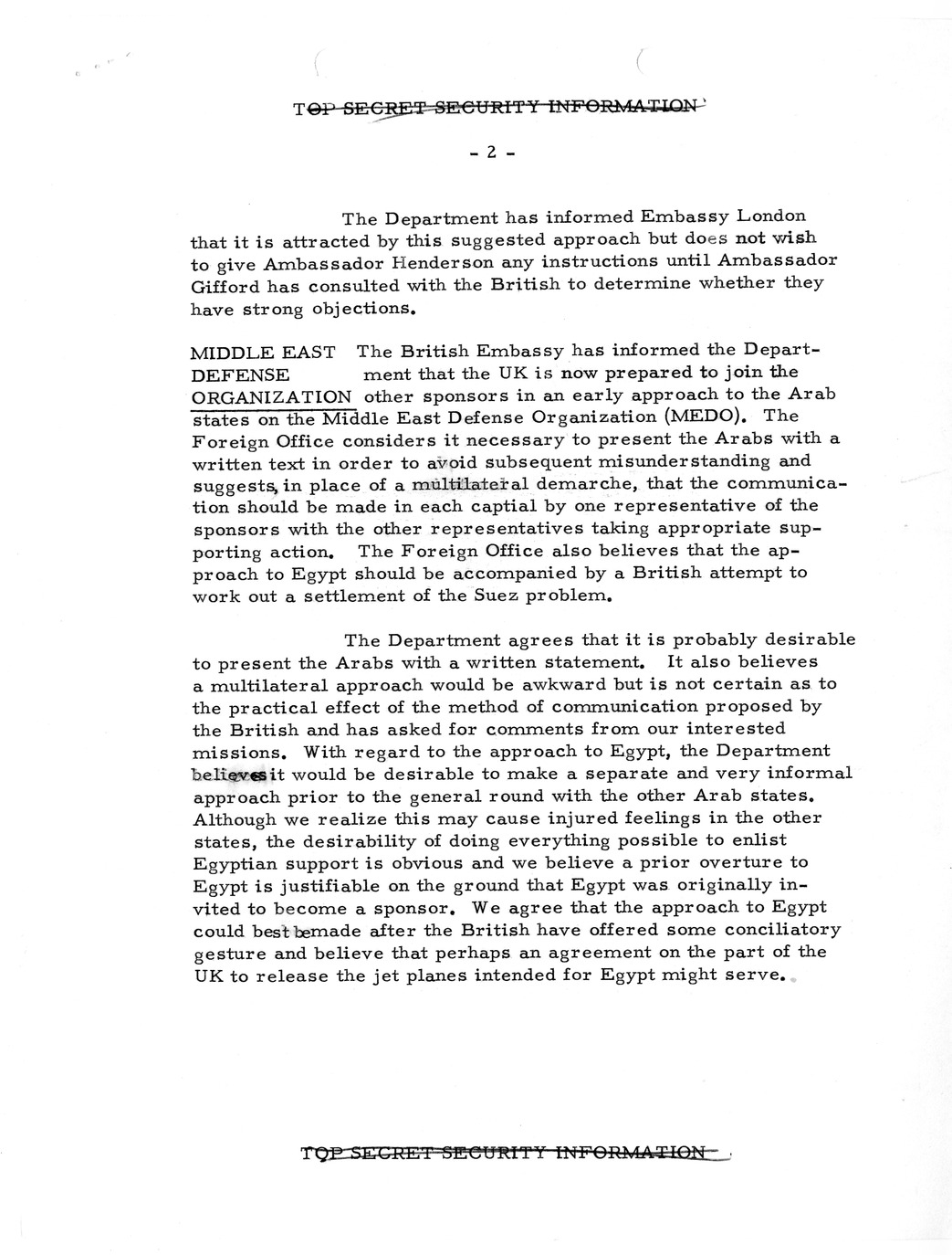 Memorandum, State Department Summary of Telegrams