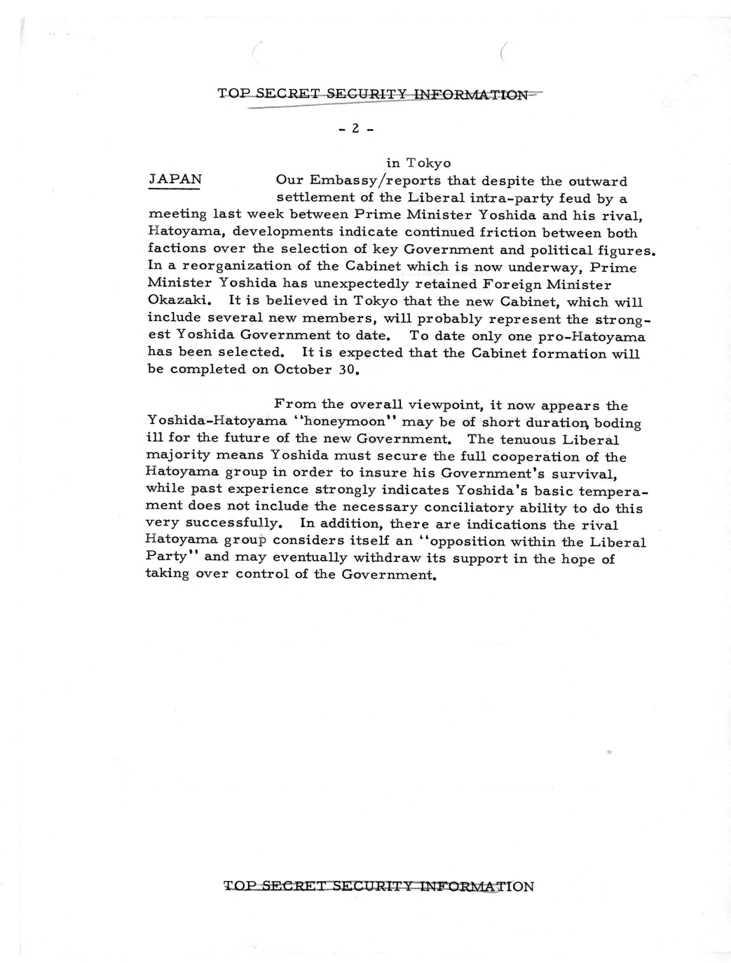 Memorandum, State Department Summary of Telegrams