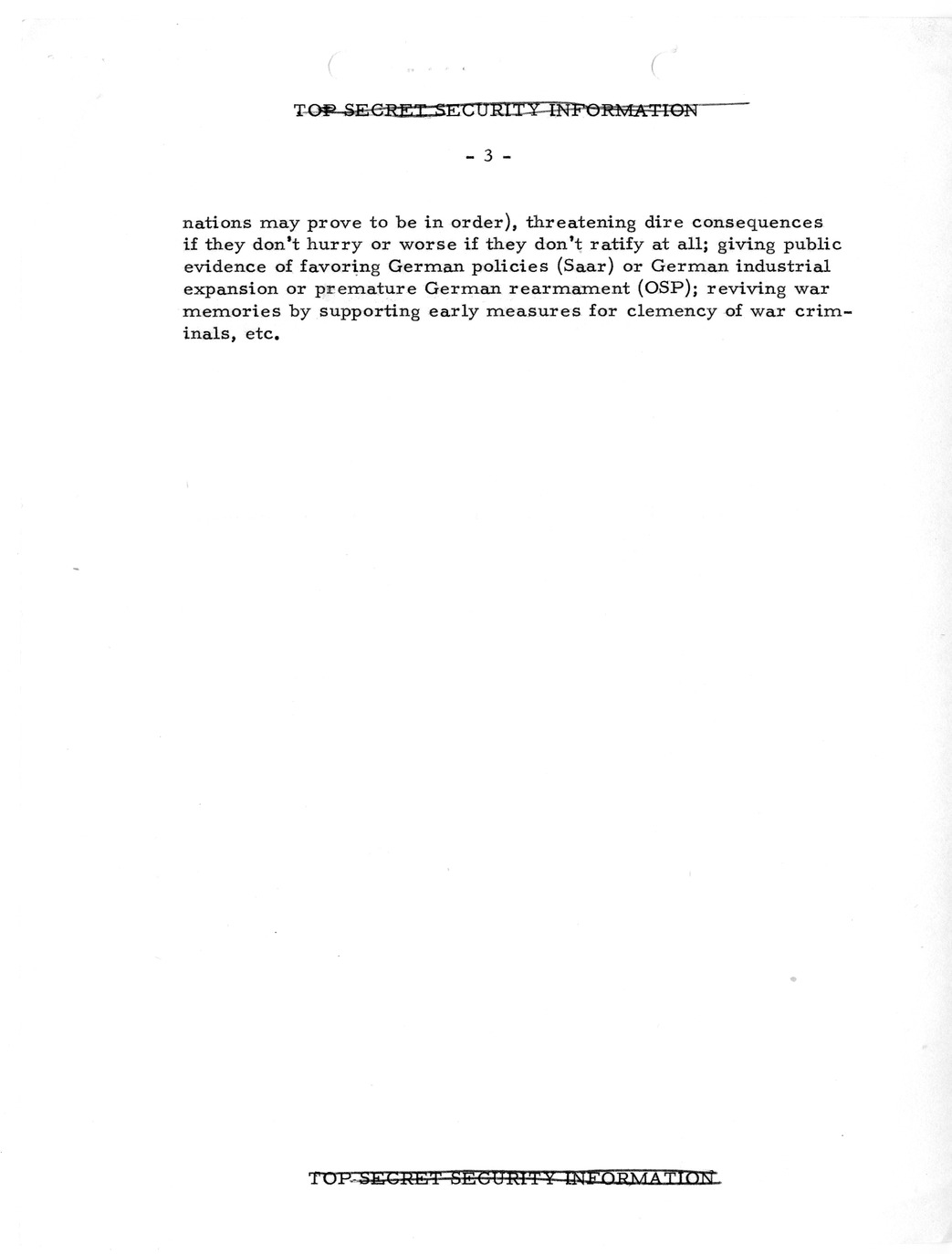 Memorandum, State Department Summary of Telegrams