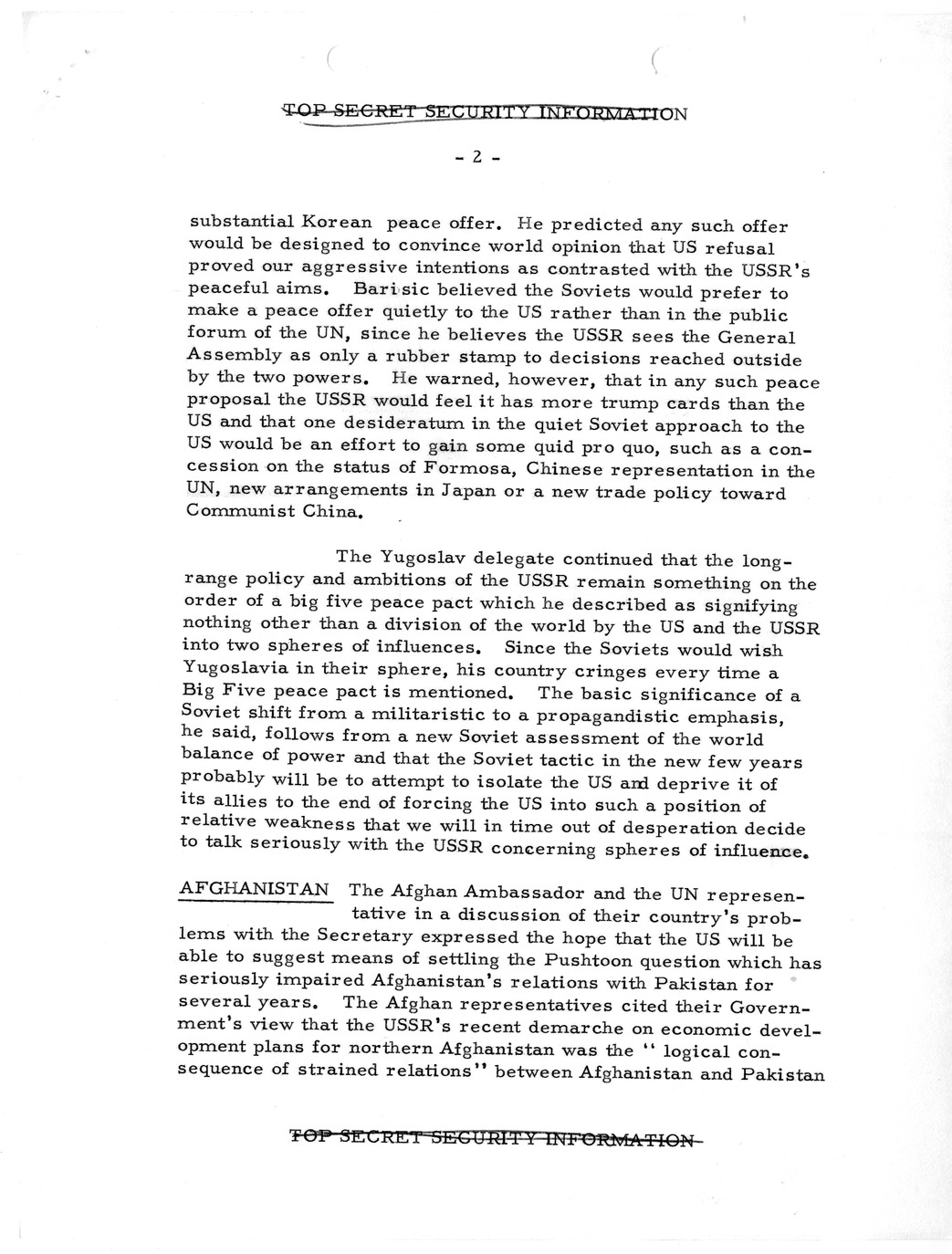 Memorandum, State Department Summary of Telegrams