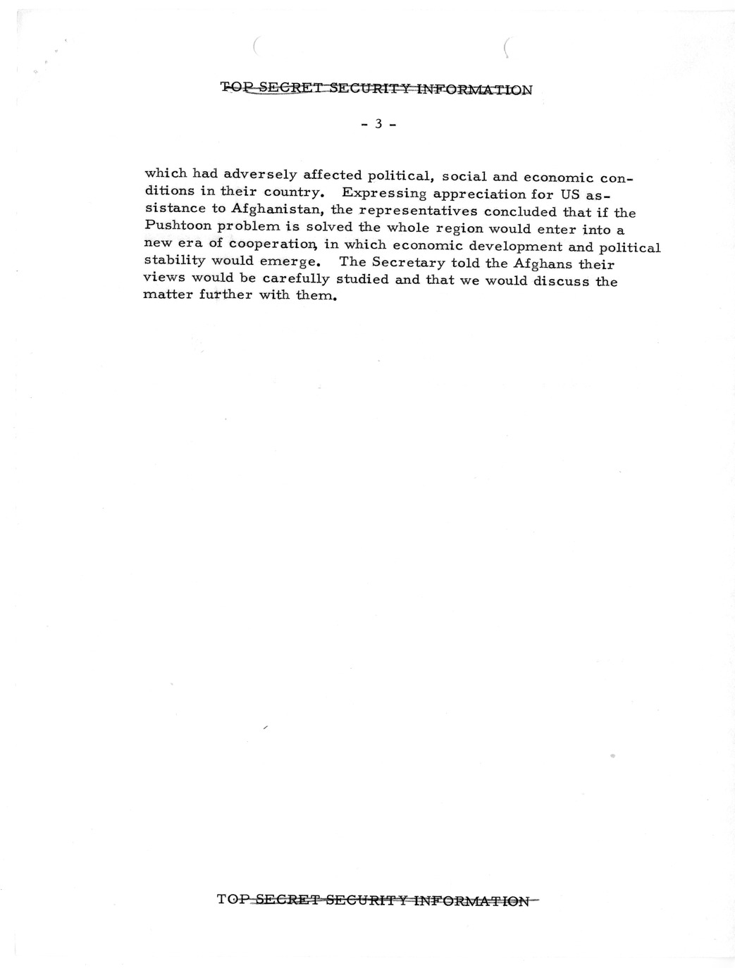 Memorandum, State Department Summary of Telegrams